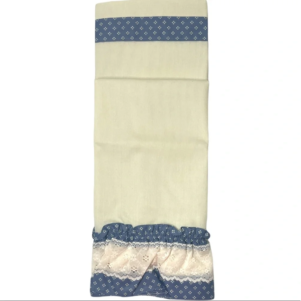 Vintage Curtains Wedgwood Calico Print Lace Tiers French Cottage Retro Farmhouse